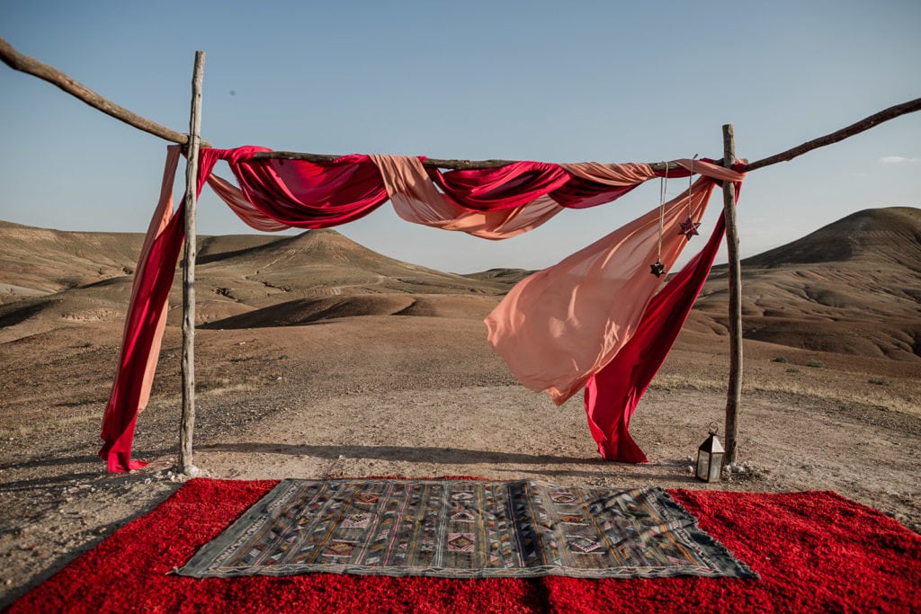 Beautiful ceremony altar for Marrakech destination elopement