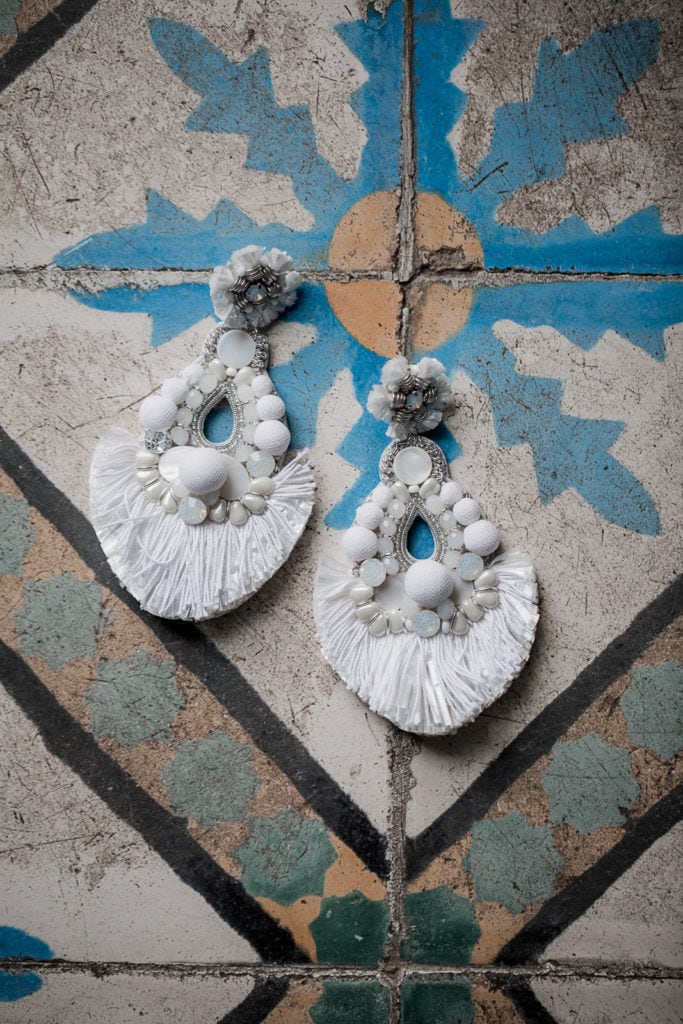 Morocco wedding earrings for bride flat lay