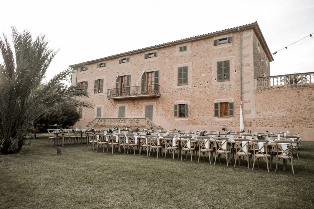 Outdoor wedding reception at Finca son Mir Mallorca, Spain