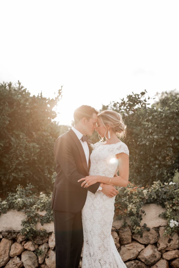Bride and groom embrace after Mallorca, Spain destination wedding