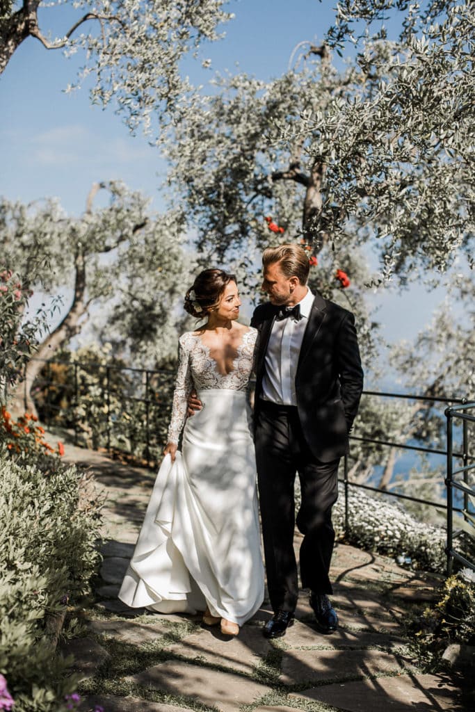 Bride and groom portrait before Portofino hotel wedding