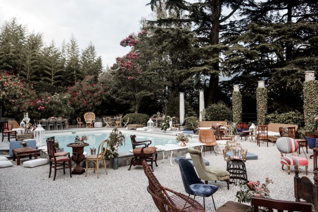 Poolside wedding reception at Villa Camilla, Lake Como