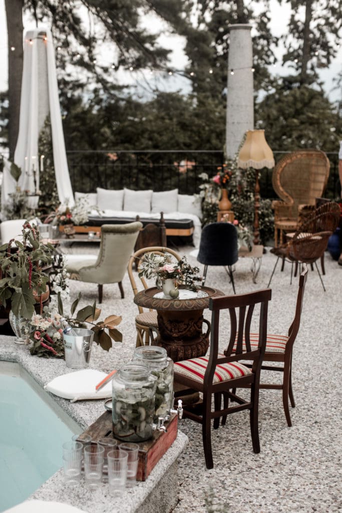 Bohemian-chic wedding reception decor at Villa Camilla, Lake Como