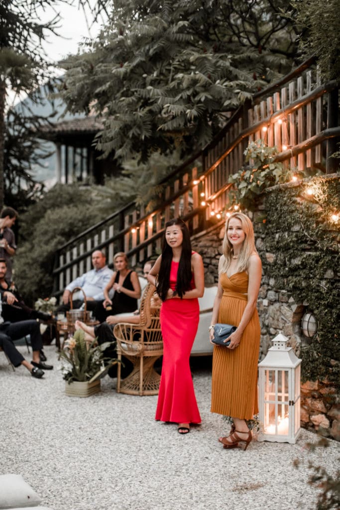 Guests at Villa Camilla, Lake Como wedding wear black tie fashion