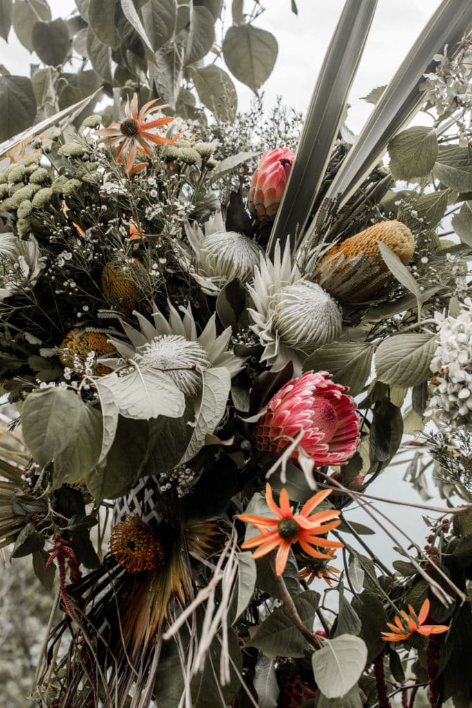 Southwestern inspired floral arrangements at Lake Como wedding ceremony