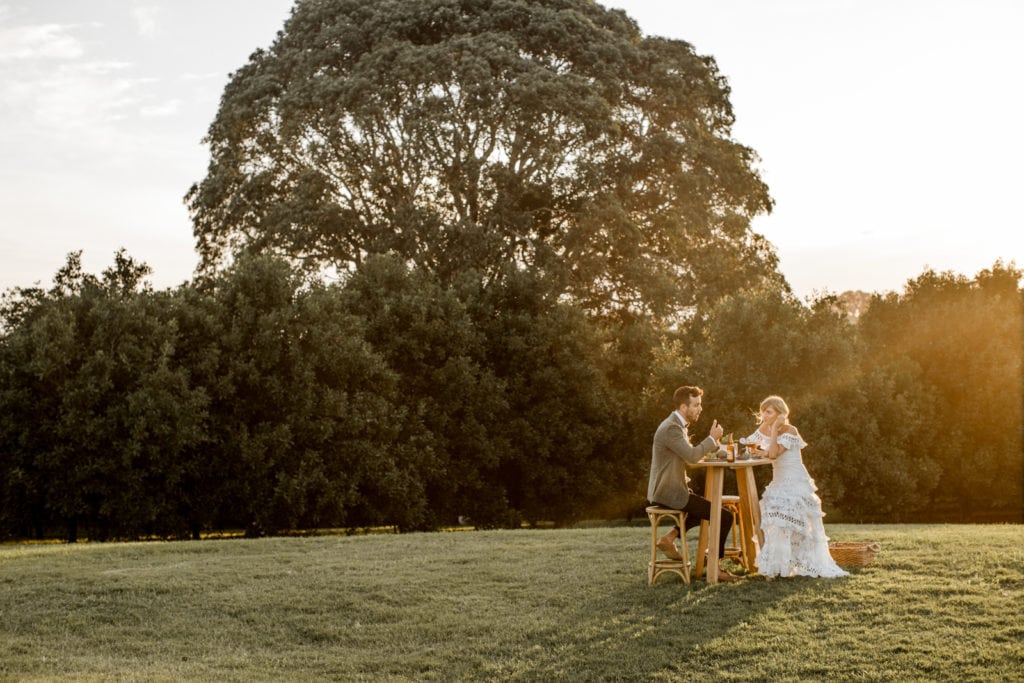 Bride and groom share a private dinner for two before their reception at a destination Australia wedding