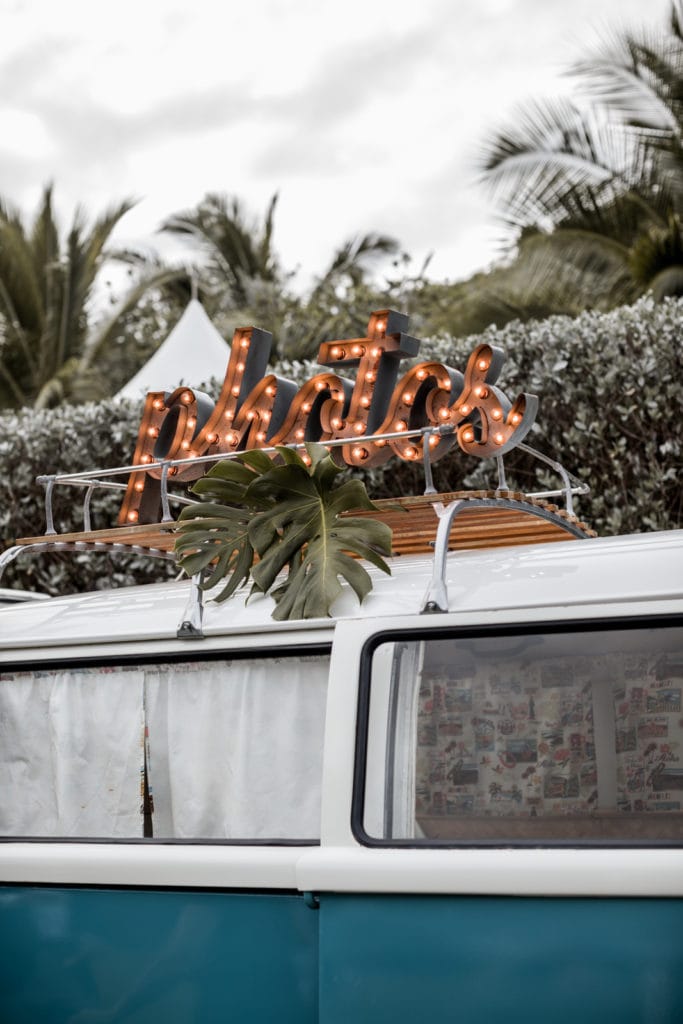 Renovated van acts as vintage photo booth for Hawaii wedding reception