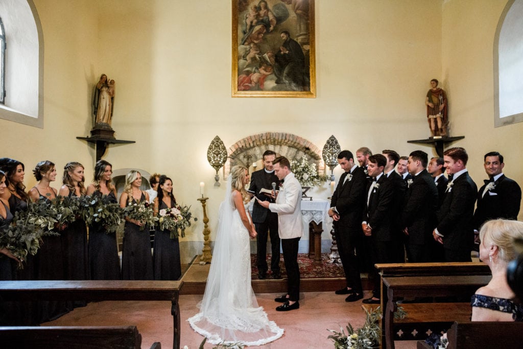 Traditional Italian church ceremony for destination wedding in Tuscany, Italy