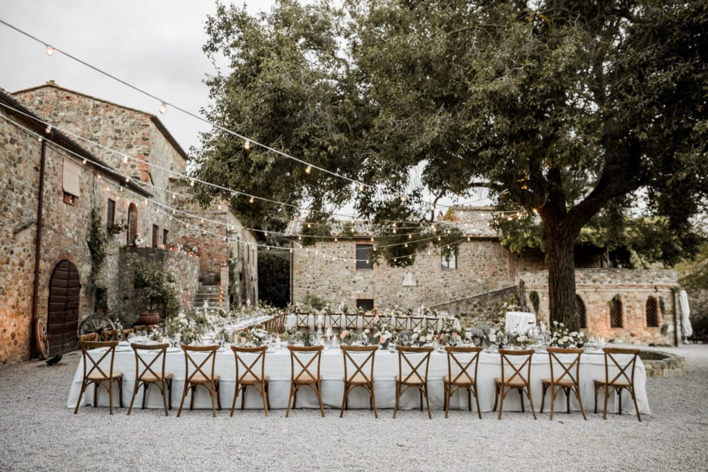 Italian-chic wedding reception in Tuscany, Italy