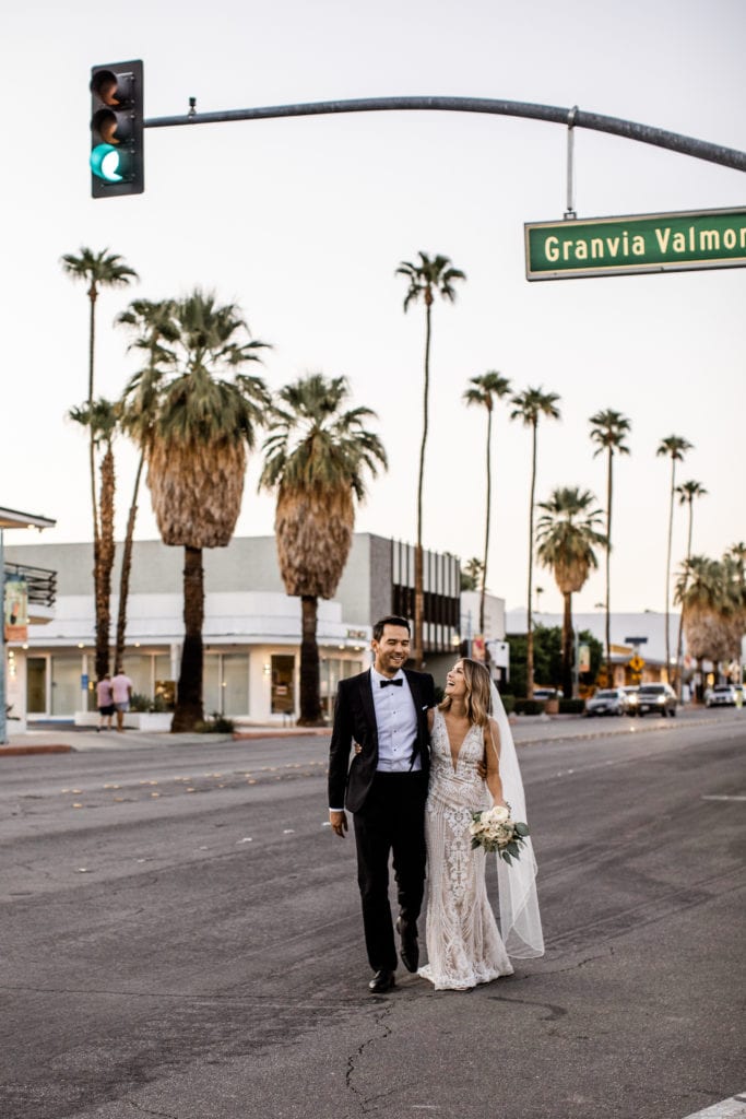 bride and groom portrait downtown palm springs california