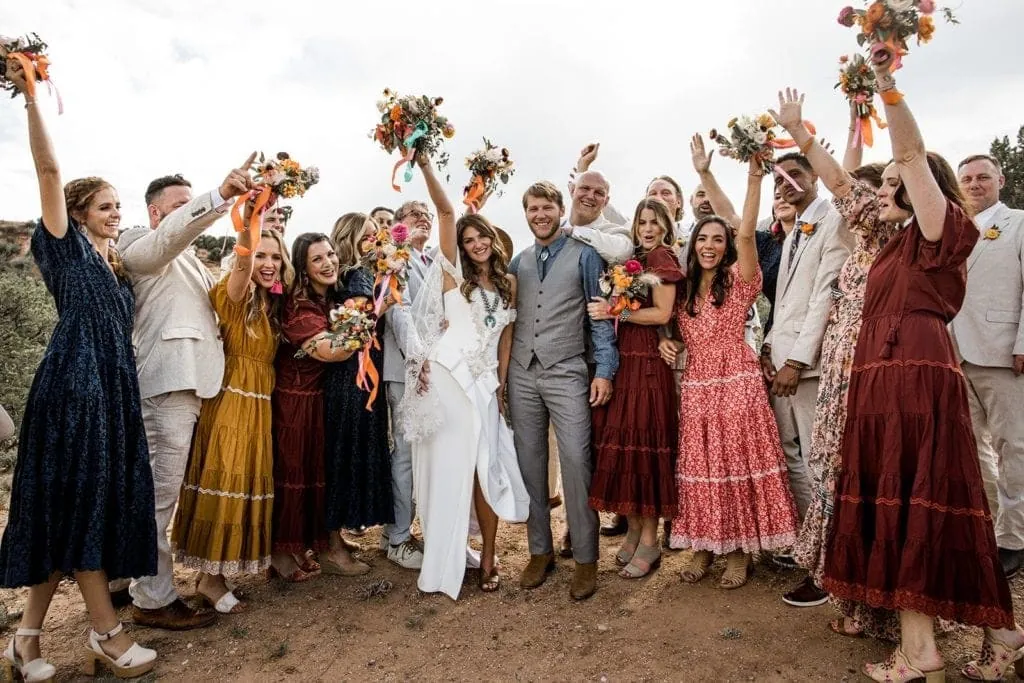 Vibrant, bohemian Santa Fe New Mexico wedding party