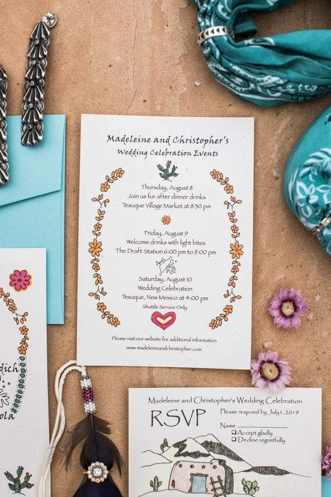Southwestern-inspired turquoise wedding invitation
