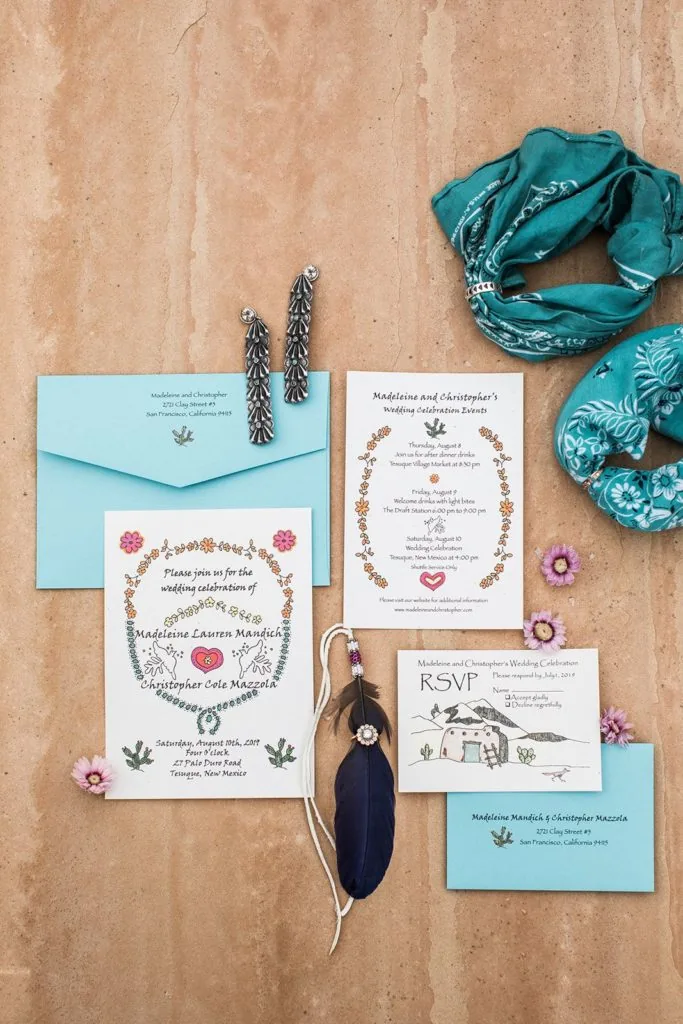 Turquoise bohemian wedding invitation suite