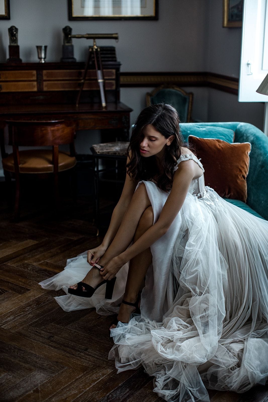 Bride gets ready in master suite at Villa Astor for Amalfi Coast Elopement