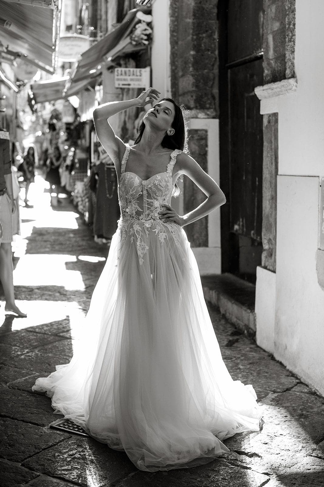 Bride poses for bridal portrait in Sorrento Italy