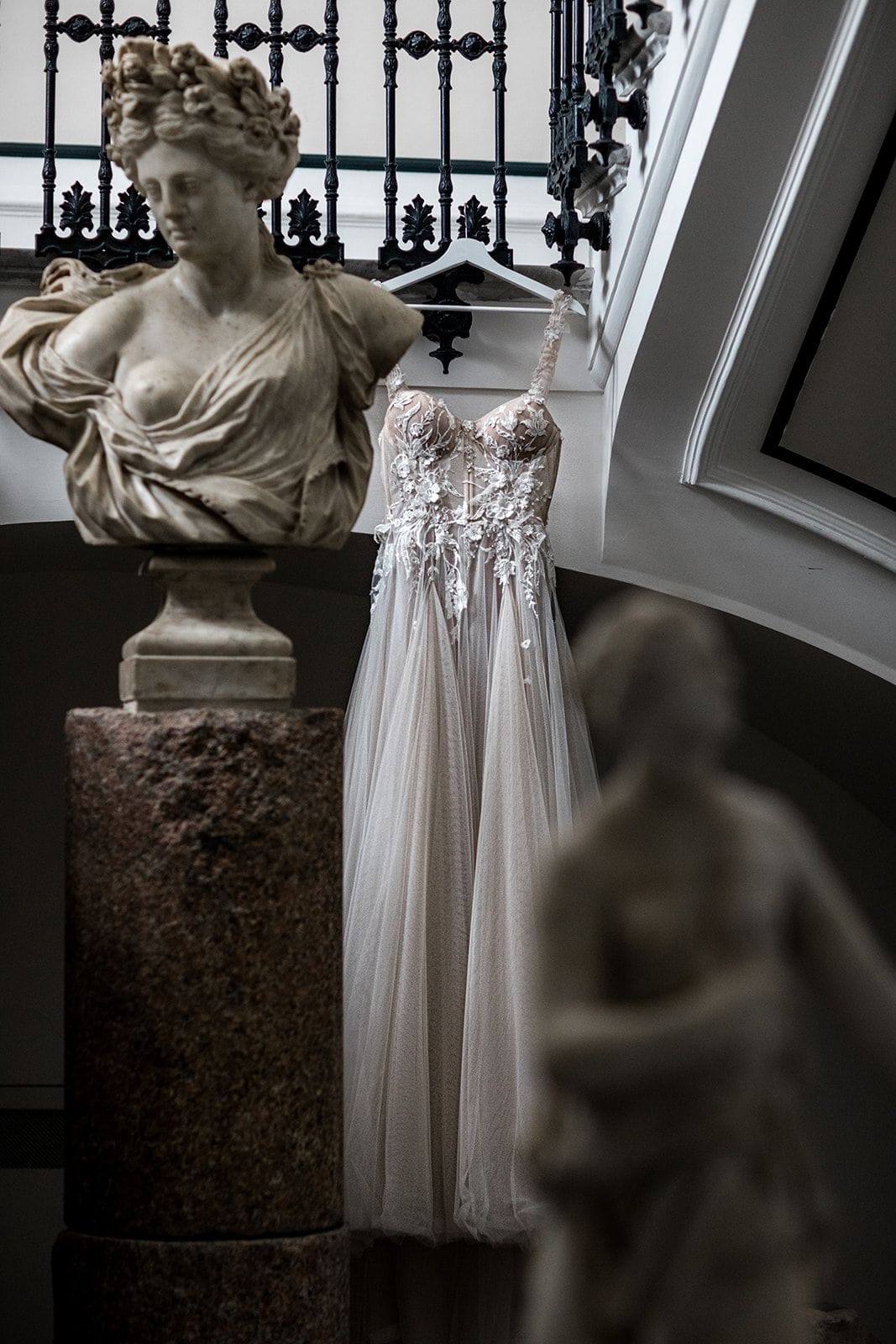 Bridal gown hangs in Villa Astor