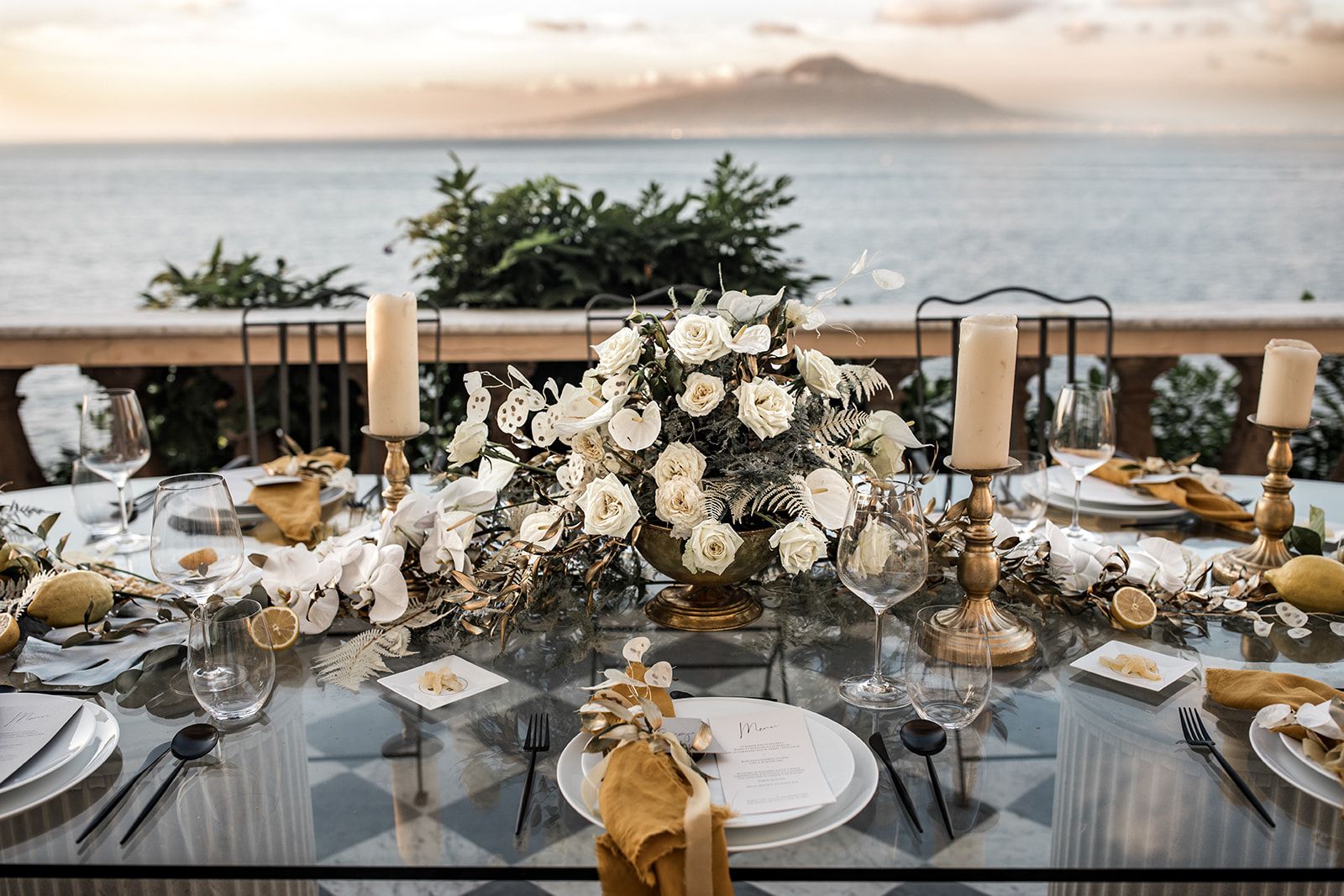 Floral centerpiece for Amalfi Coast reception at Villa Astor