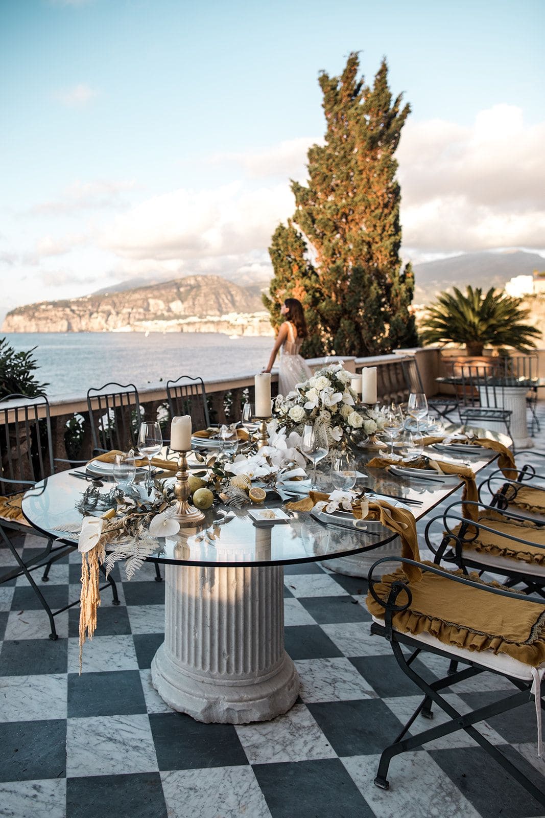 Villa Astor reception details overlooking Amalfi Coast