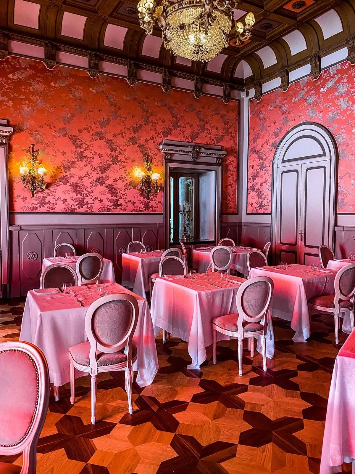 Vibrant pink dining area at Grand Hotel Tremezzo Lake Como