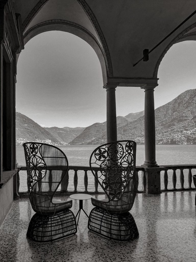 lounge chairs on outdoor terrace villa pliniana