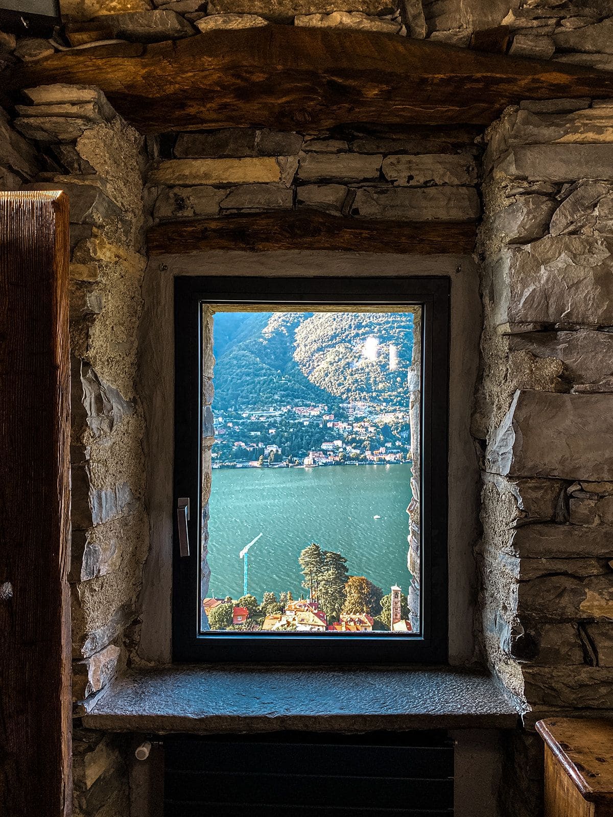 View of Lake Como from inside Villa Torno
