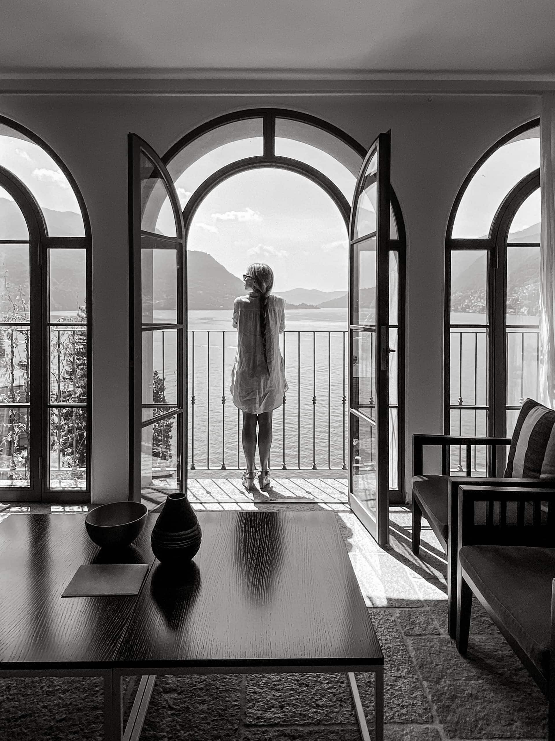 Woman inside Villa Lario