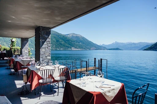 Outdoor seating area at Ristorante Crotto dei Planati, a top restaurant in Lake Como