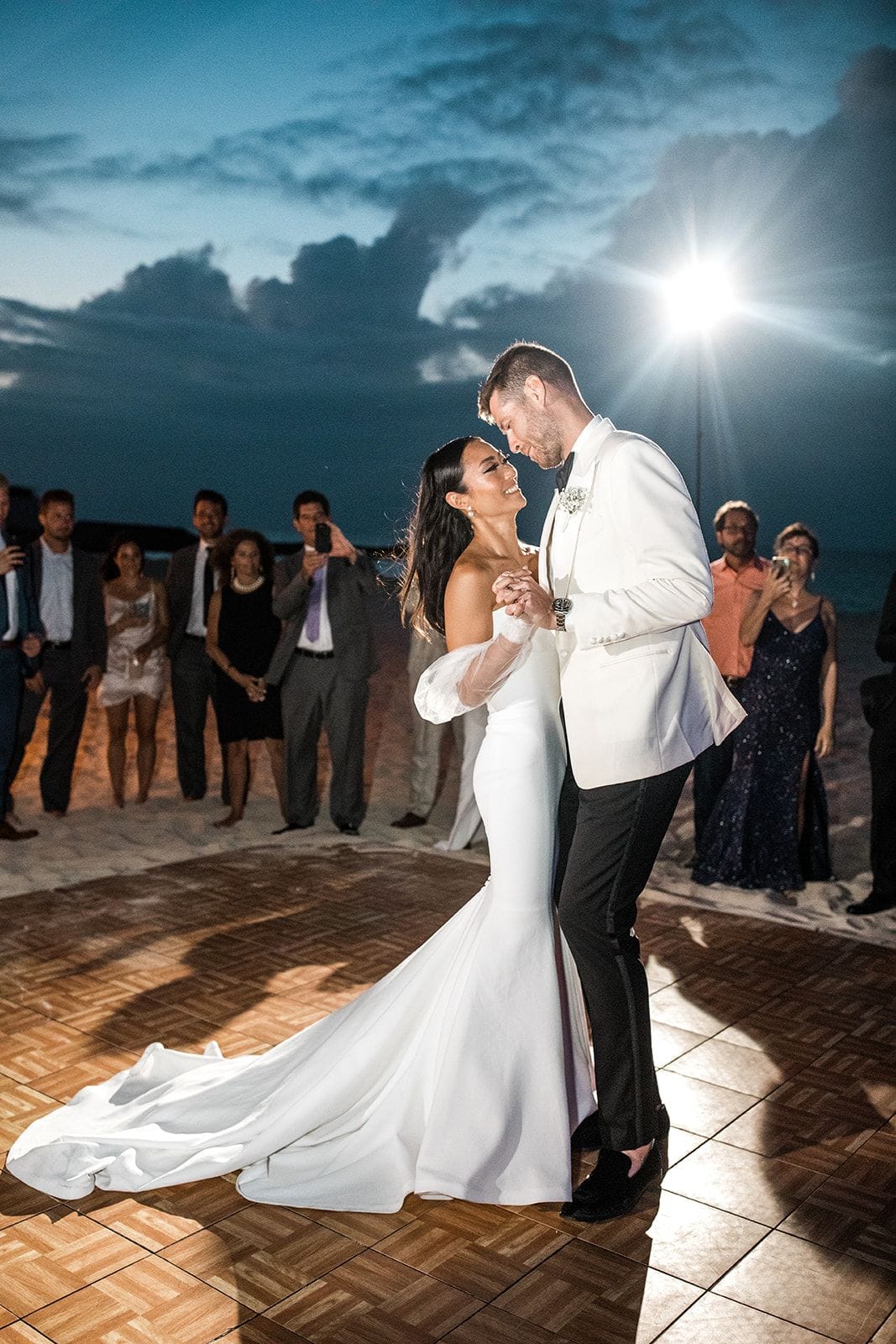 Bride and groom share first dance at Anguilla wedding reception