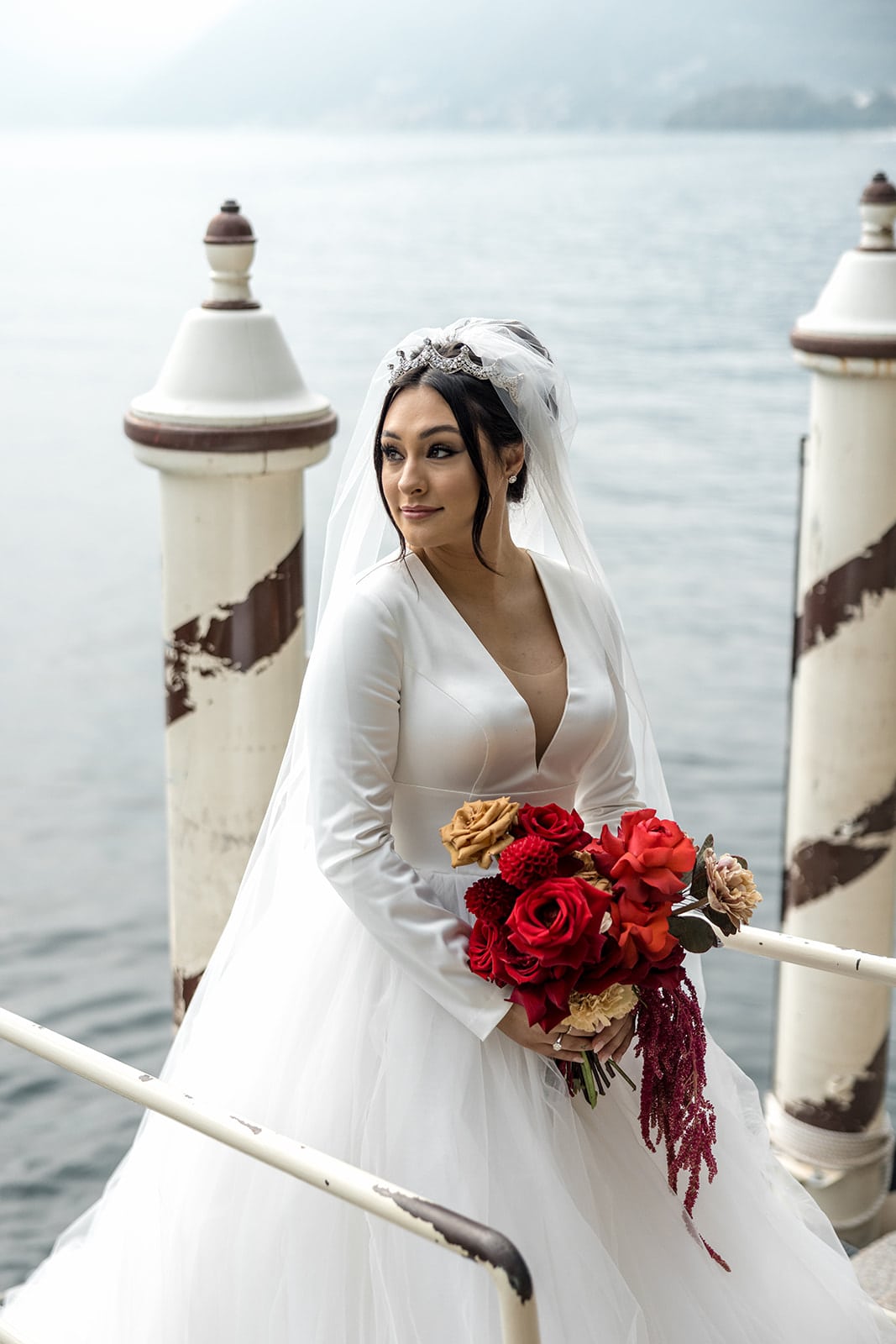 Bride on docks at Lake Como