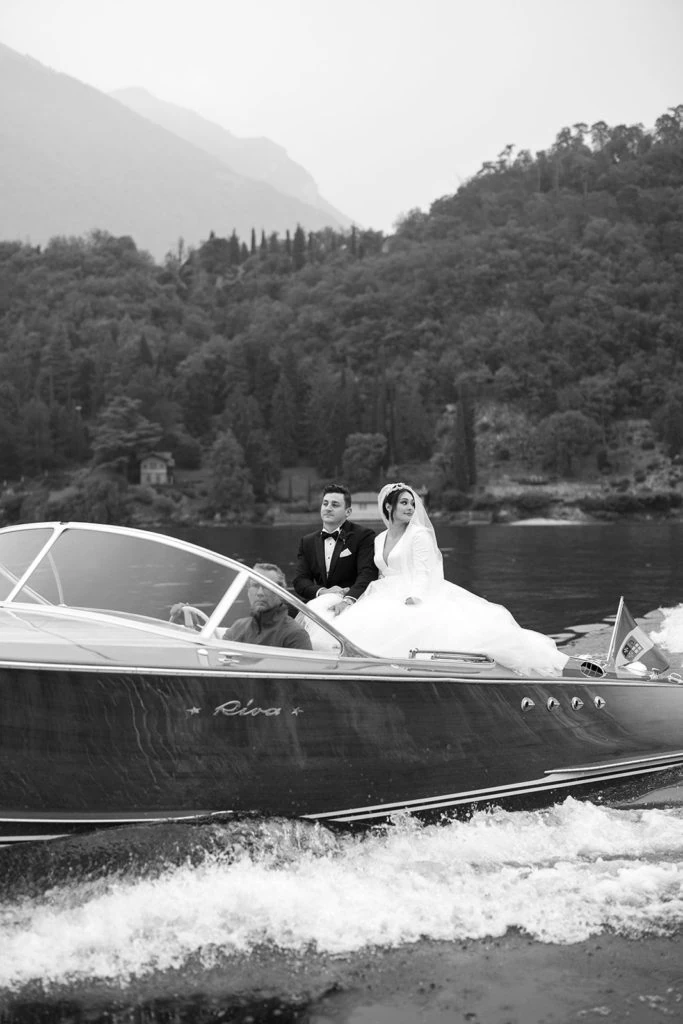 Bride and groom experience Lake Como boat tour