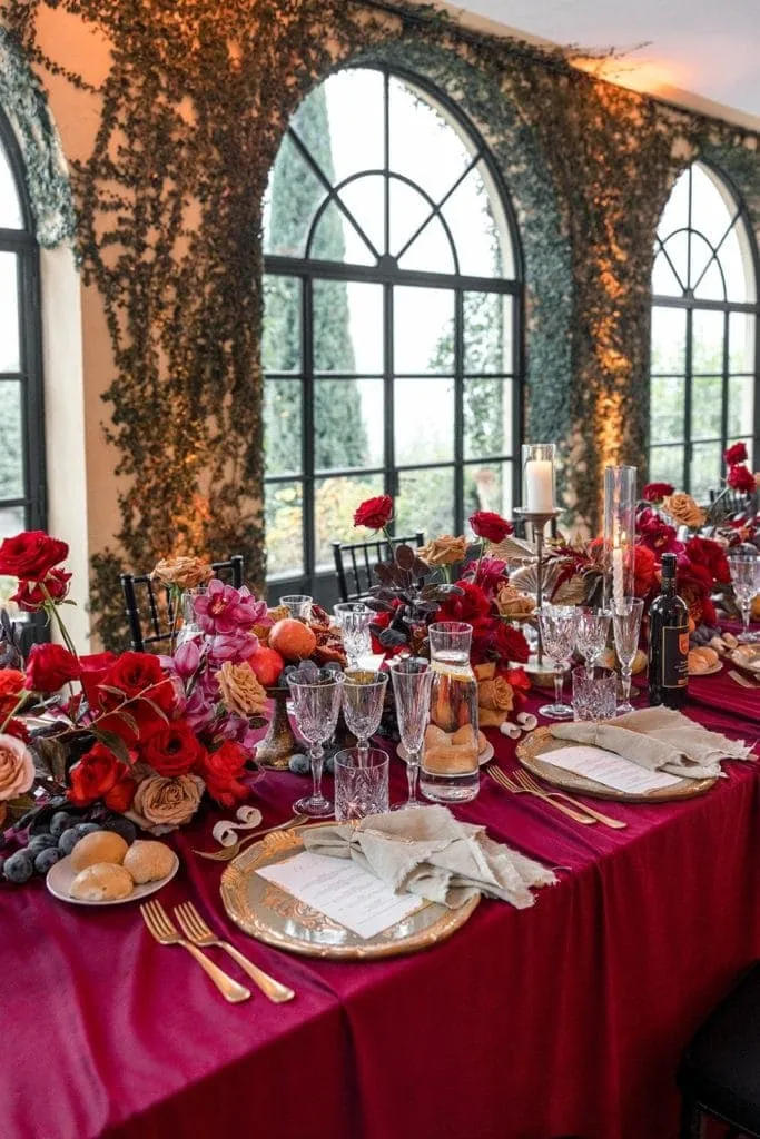 Wedding reception table at Villa del Balbianello in Lake Como, Italy