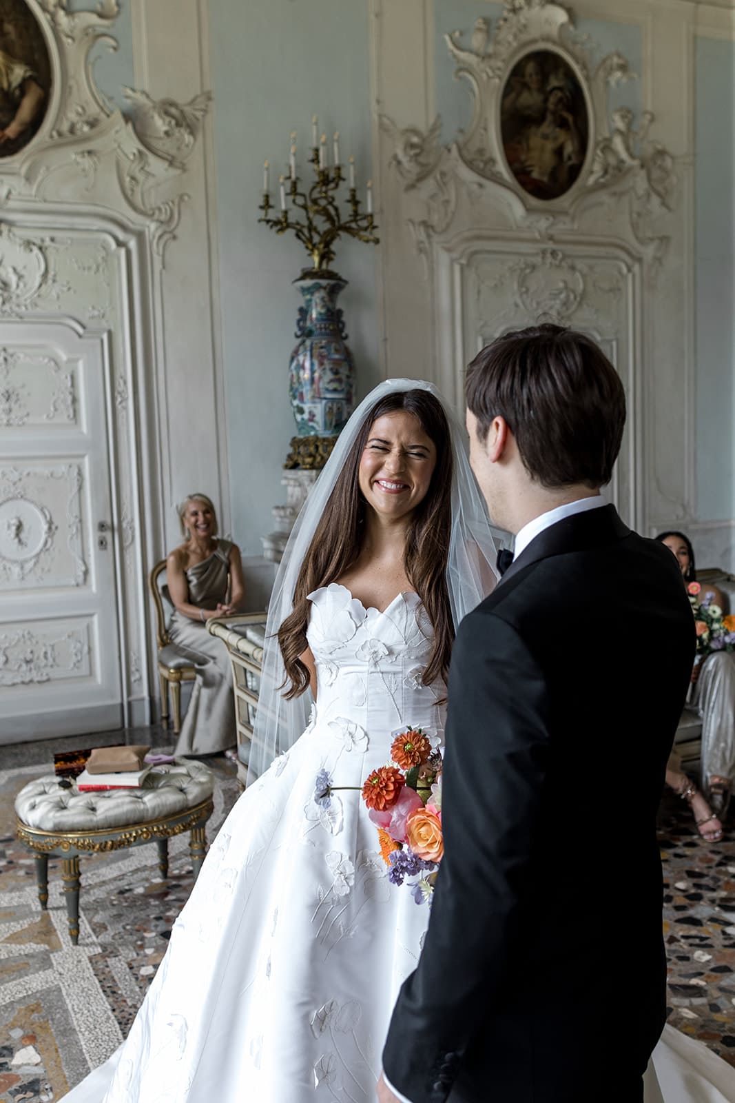Bride and groom have first look inside Villa Sola Cabiati