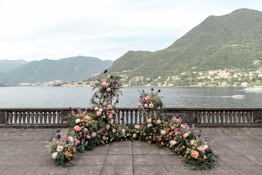 Floral altar ceremony site at Lake Como