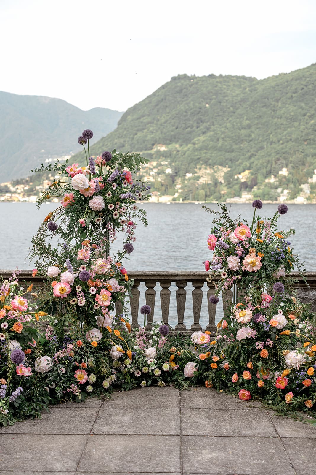 Floral altar wedding ceremony site at Lake Como