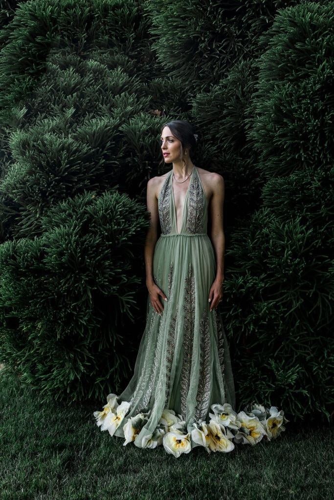 Bride wears Gucci gown for bridal portraits
