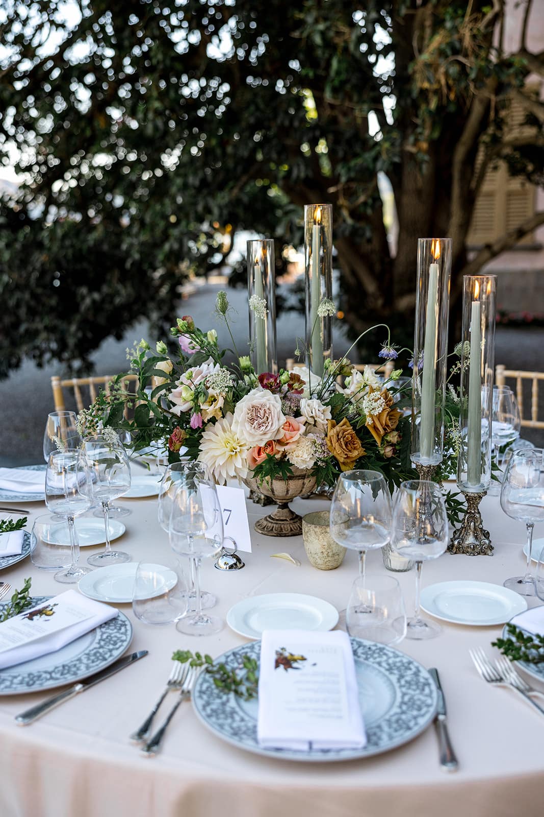 Reception table design for Lake Como wedding