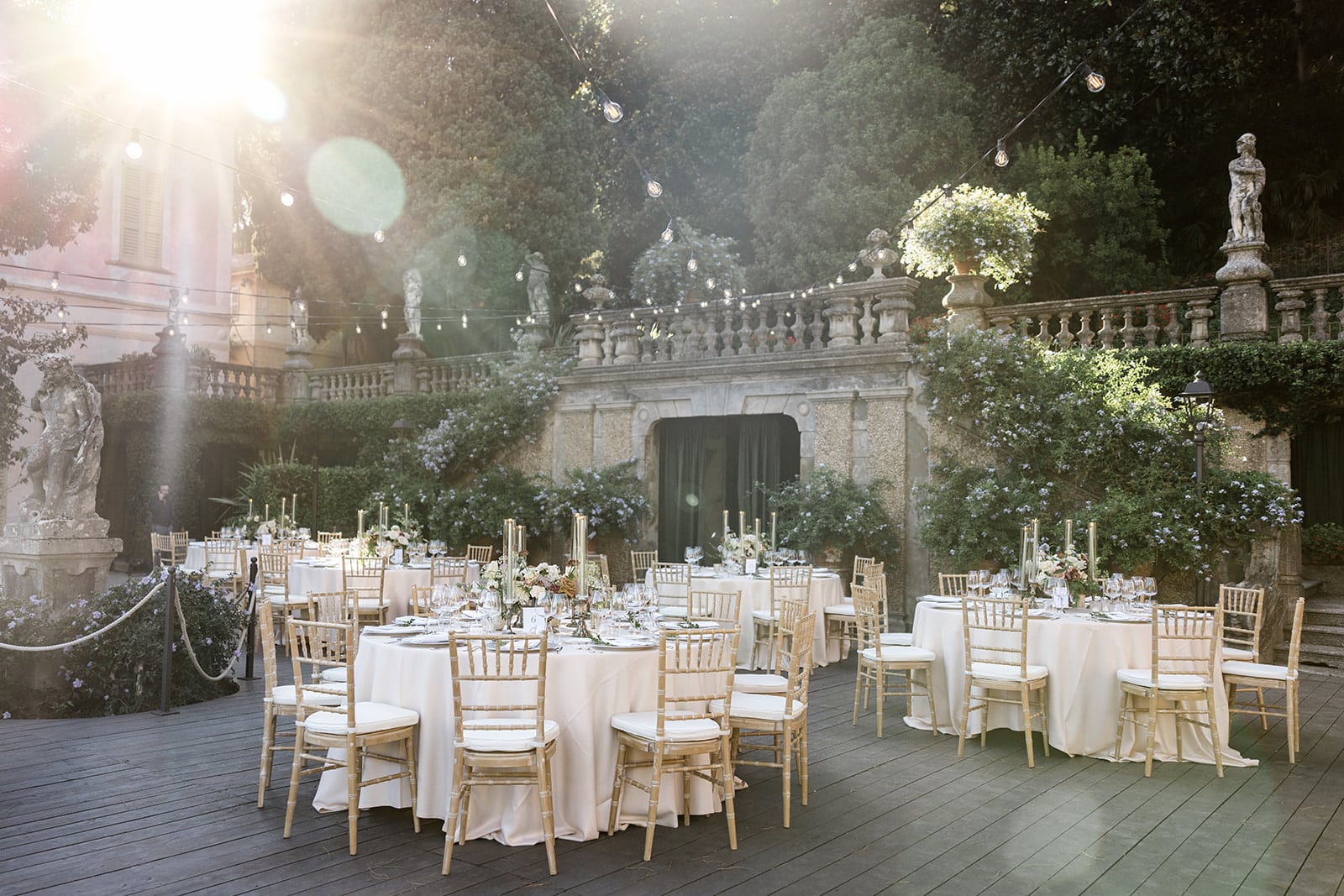 Romantic reception decor at Villa Pizzo wedding