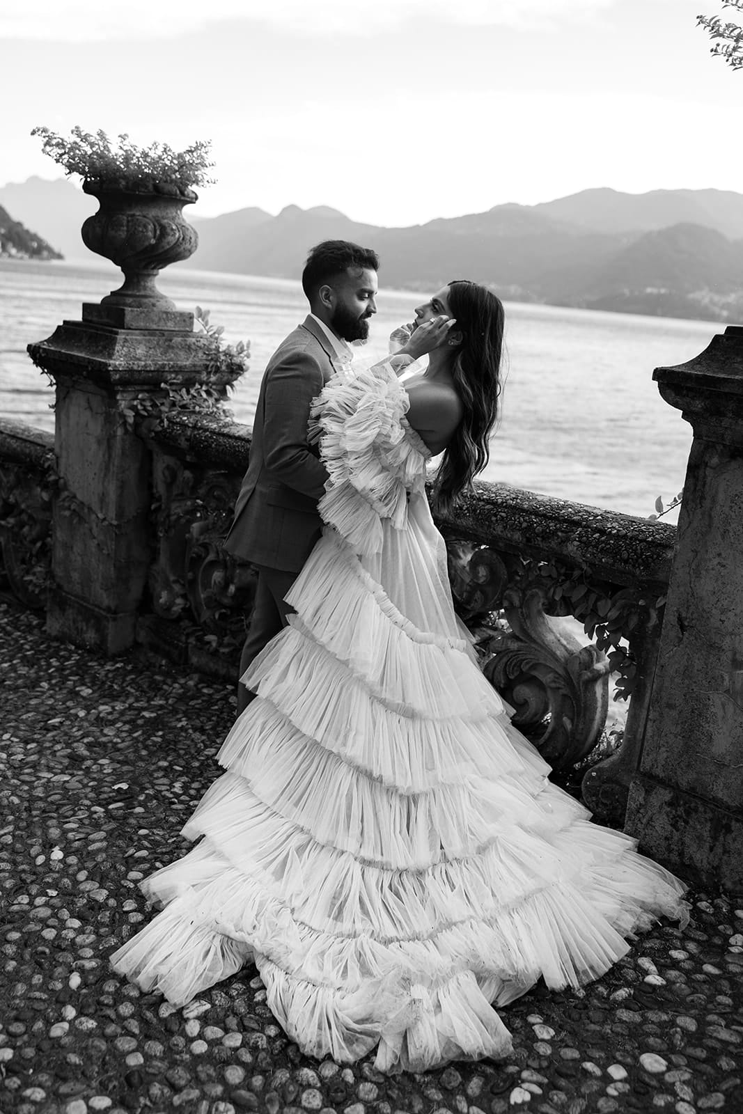 Man and woman outside Villa Monastero Lake Como