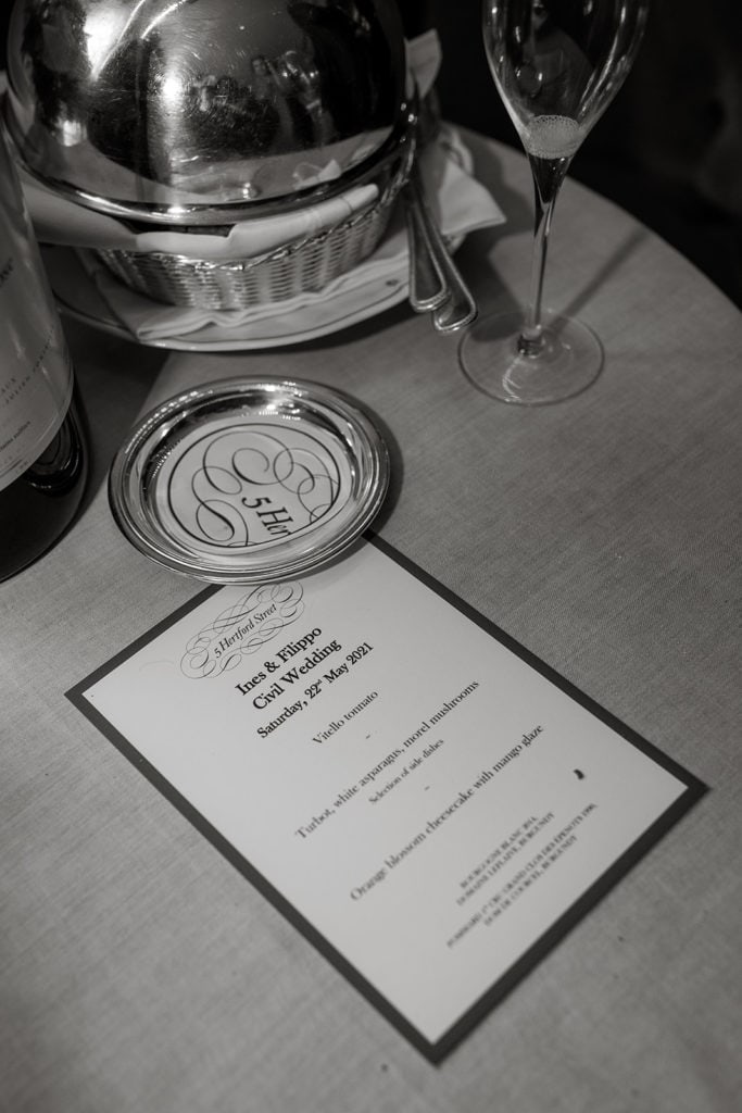 5 Hertford Club reception dinner custom menu