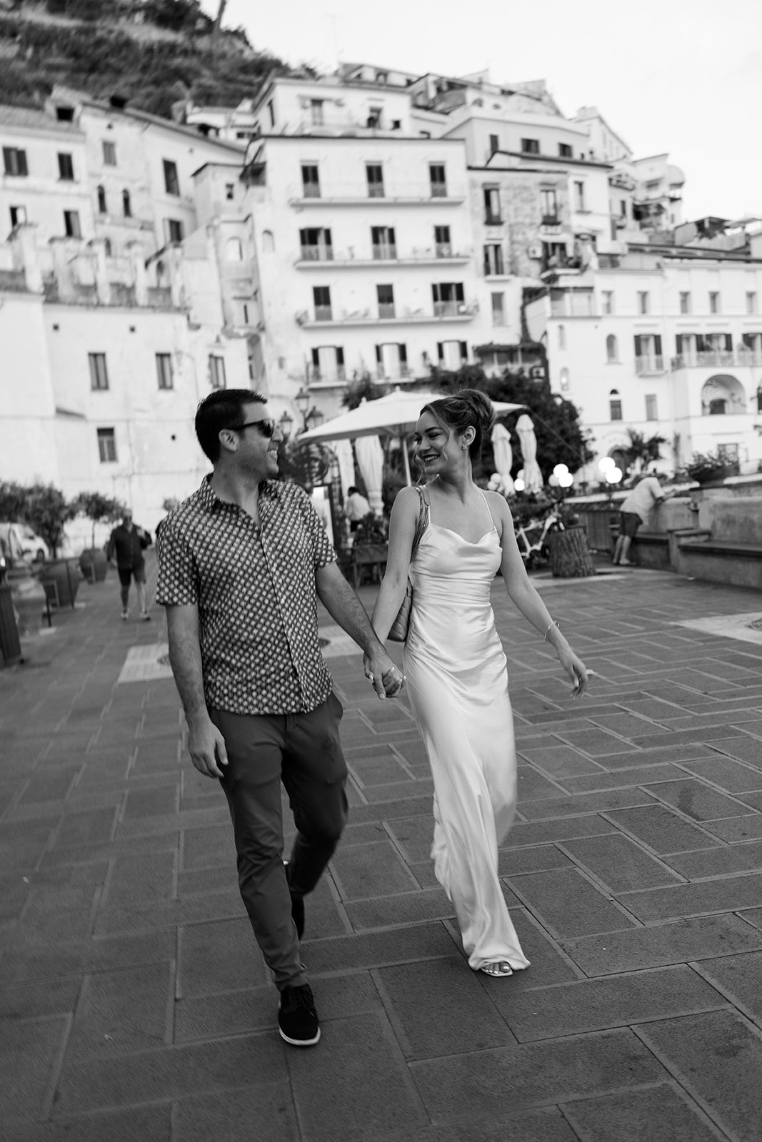 Man and woman walking in Ravello Italy along the Amalfi Coast