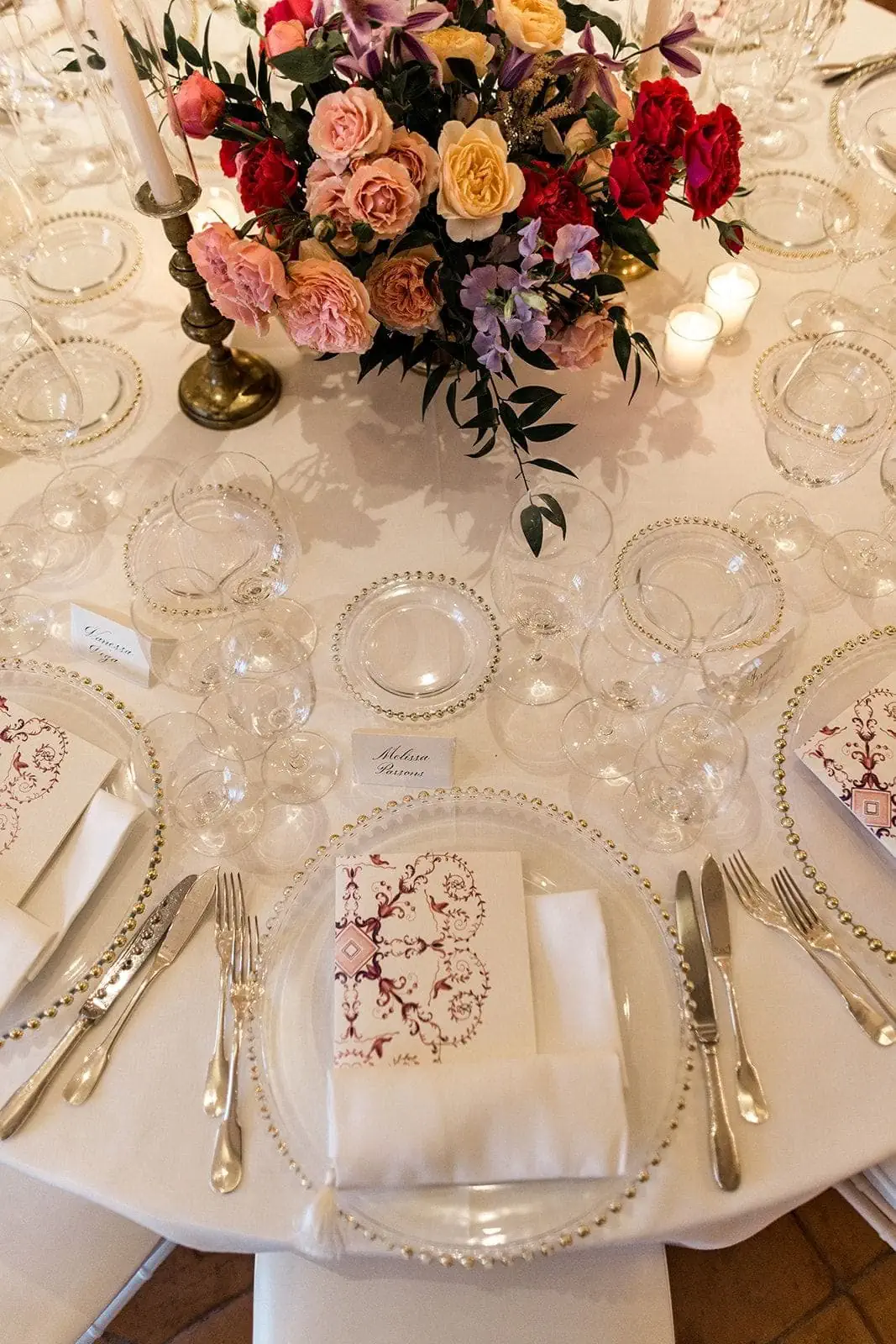 Wedding reception table setting at Belmond Caruso Hotel
