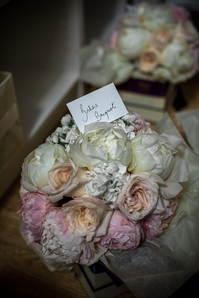 Pink and white peony bridal bouquet for London wedding ceremony