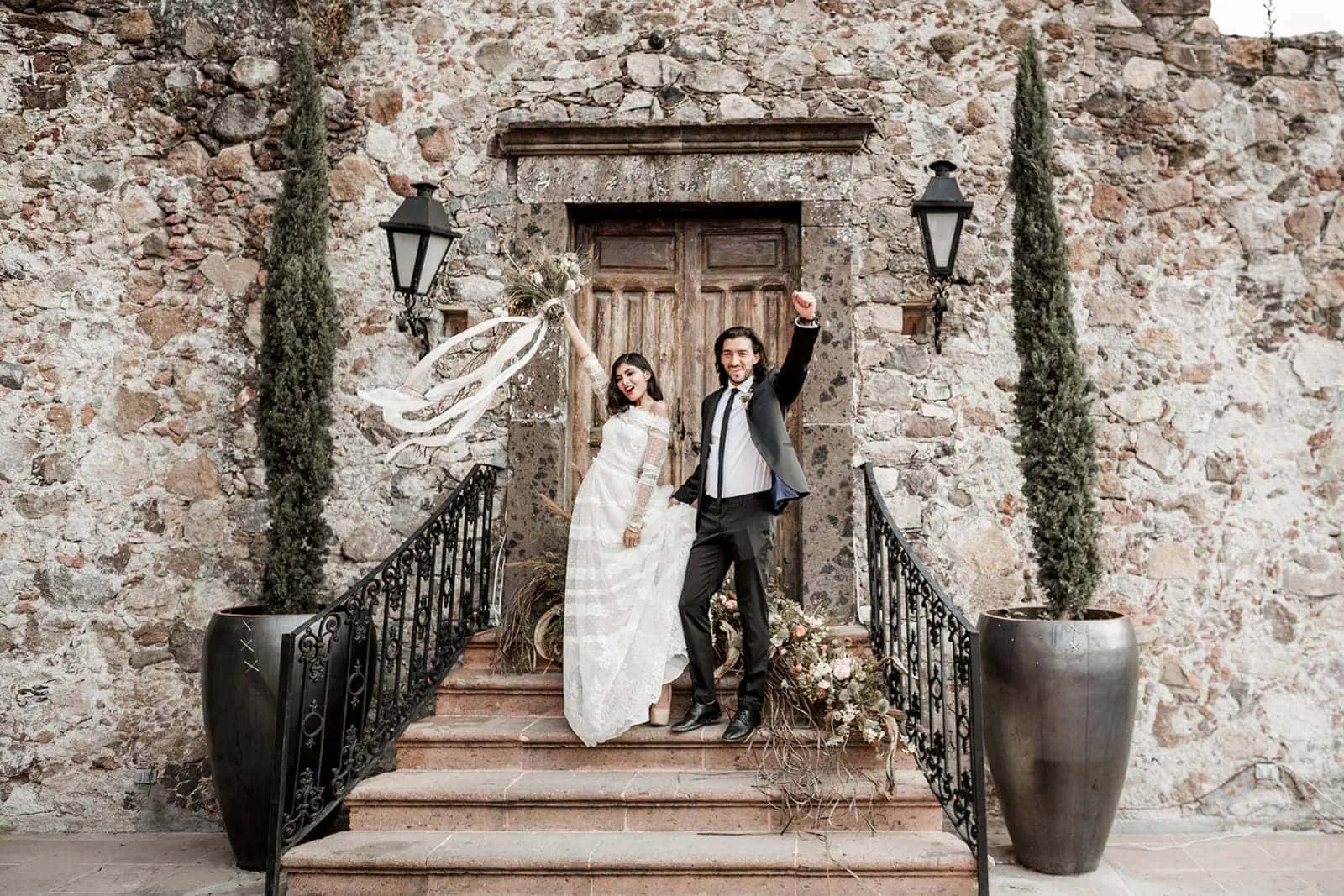 Bride and groom just married at traditional Mexico venue
