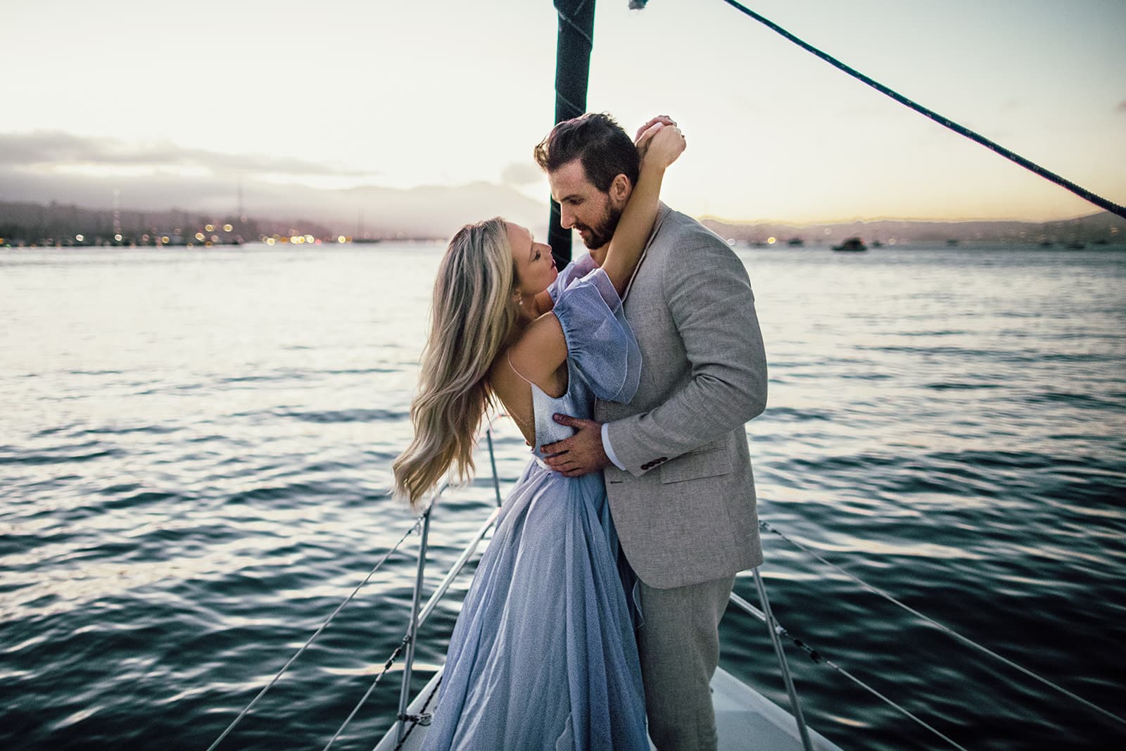 Couple embrace during San Francisco engagement photos