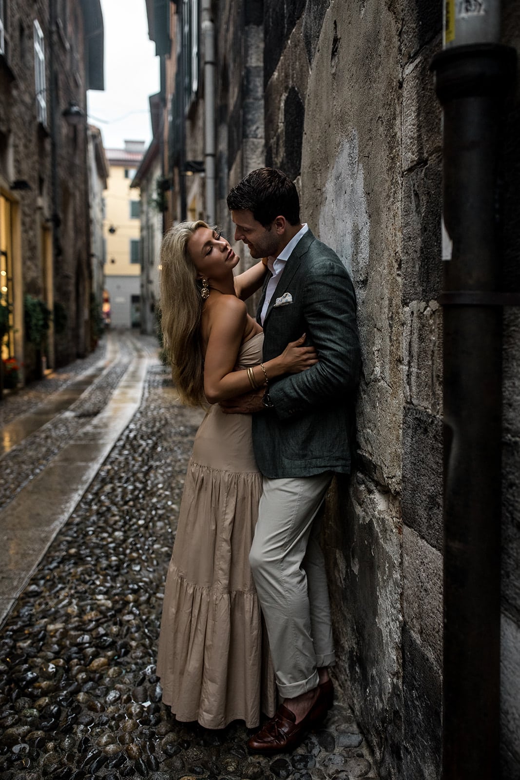Couple pose during Lake Como engagement session