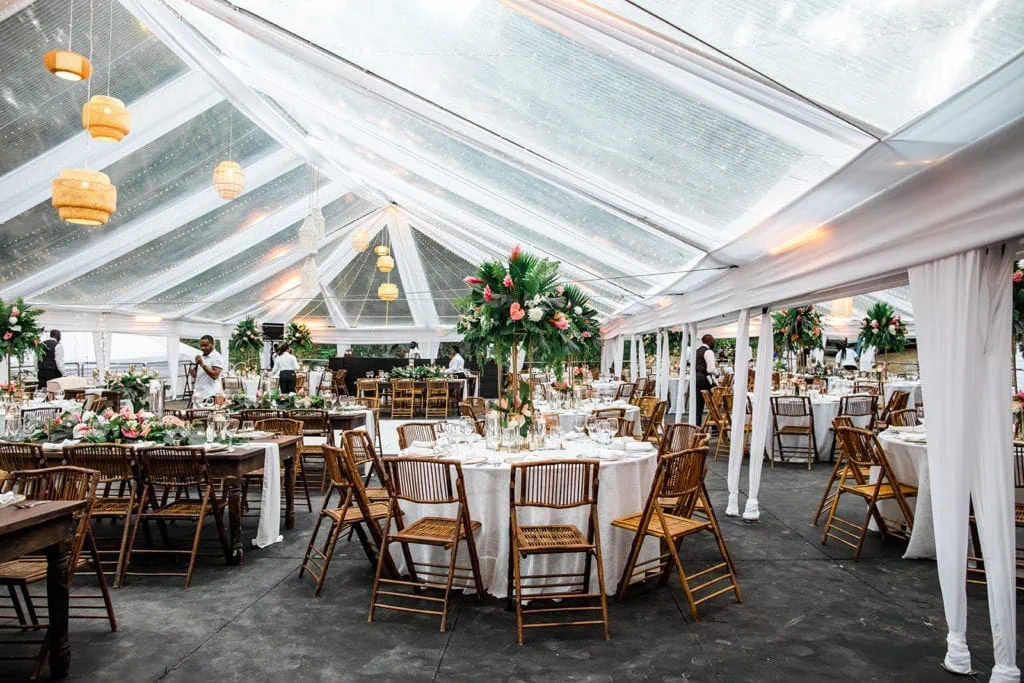 A custom-created tented wedding at a venue in Jamaica