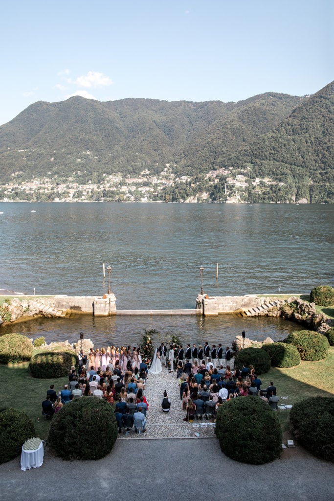 Small ceremony of guests at bride and groom wedding in Lake Como