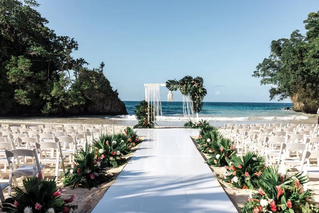 Ceremony site for a destination wedding on the beach in Jamaica