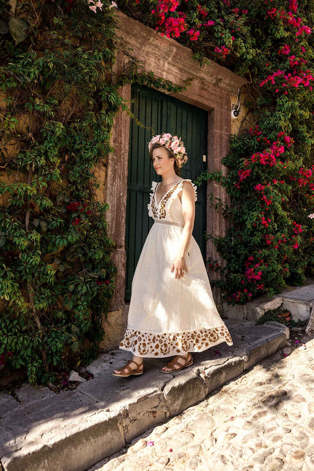 Bride walks the streets of the highlands of Mexico