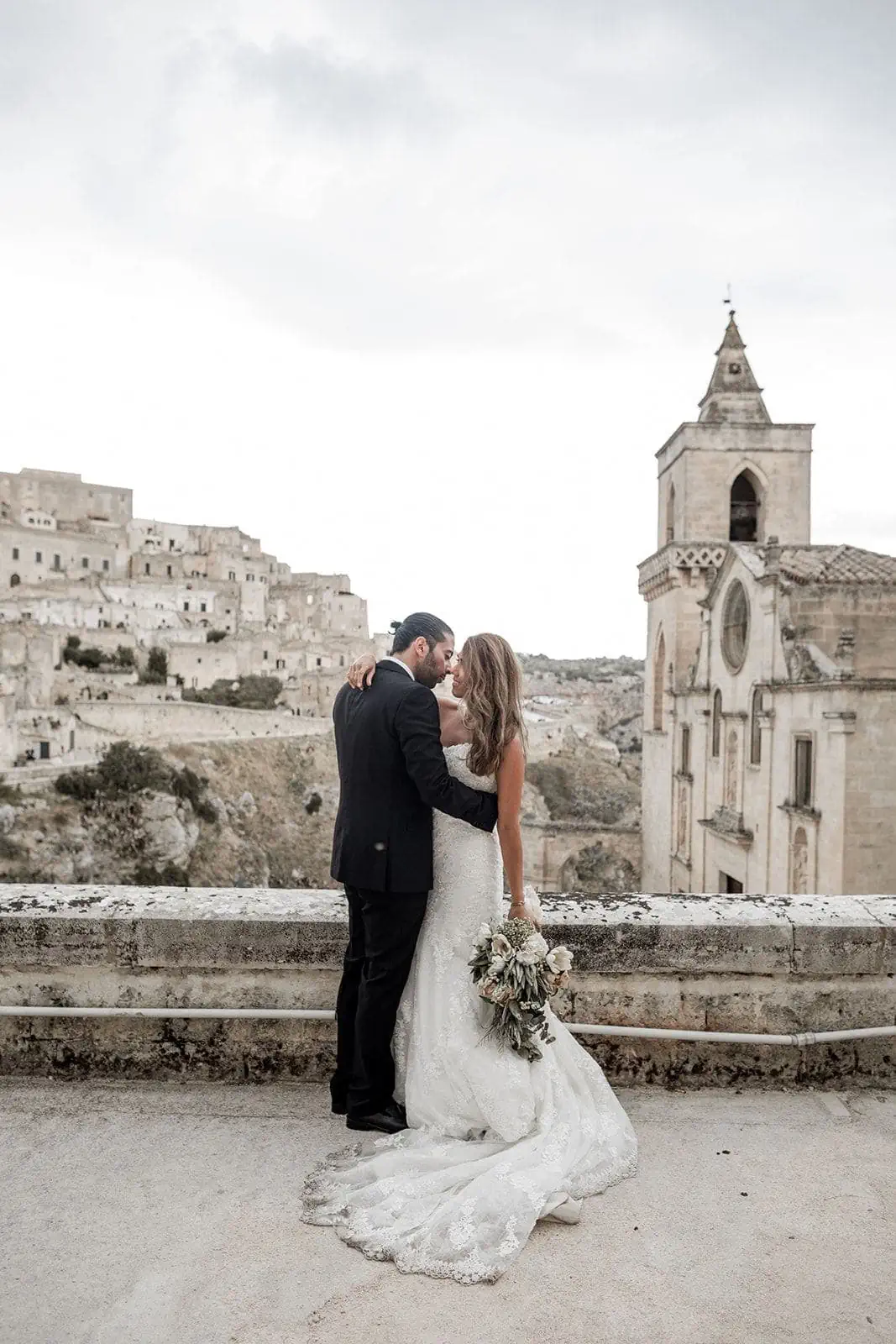 Bride and groom portrait outside in Matera Italy for elopement